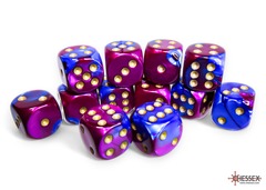 Gemini Blue-Purple/gold 16mm d6 Dice Block (12 dice) - CHX26628